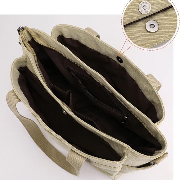 Canvas Hobo Handbag Large Multi Compartment Tote Purse for Women Travel Work - Picture 8 of 9